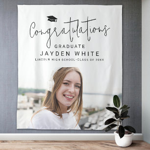 Tenture Simple Modern Script Photo Graduation Party