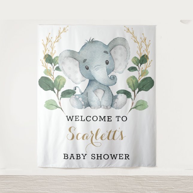 Tenture Simple végétation éléphant doré Baby Shower Bienve (Devant)