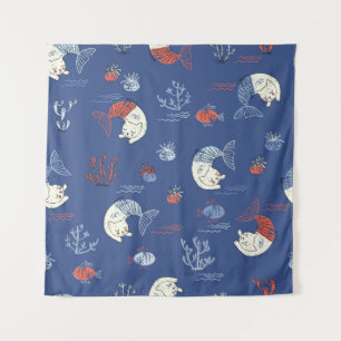 Tenture Sirène de chat, motif transparent texturé.