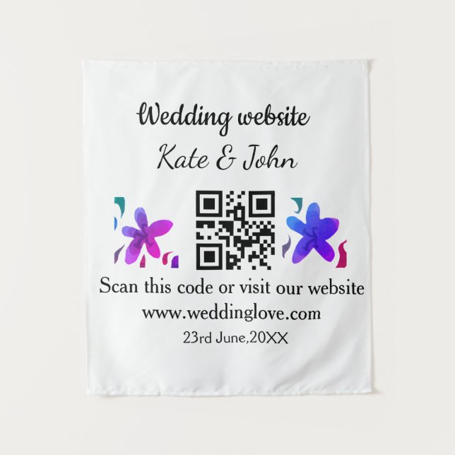 Tenture Site web de mariage minimal simple Q R code ajoute (Devant)