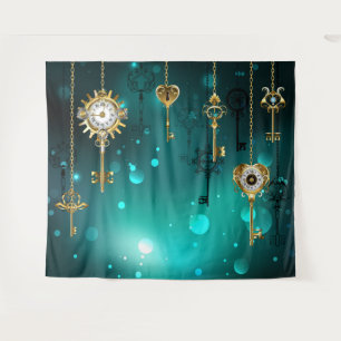 Tenture Skeleton Keys on Green Background