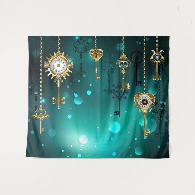 Tenture Skeleton Keys on Green Background (Devant (Horizontal))