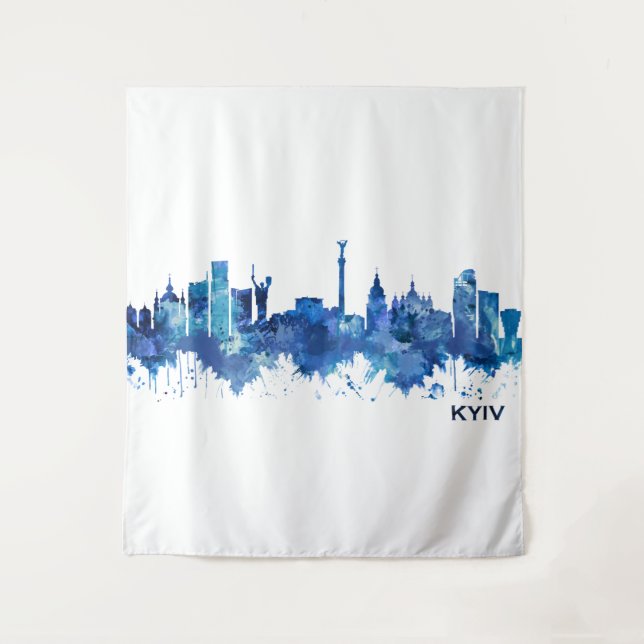 Tenture Skyline bleu Kiev Ukraine (Devant)