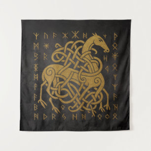 Tenture Sleipnir, Cheval doré nordique avec symbole de run