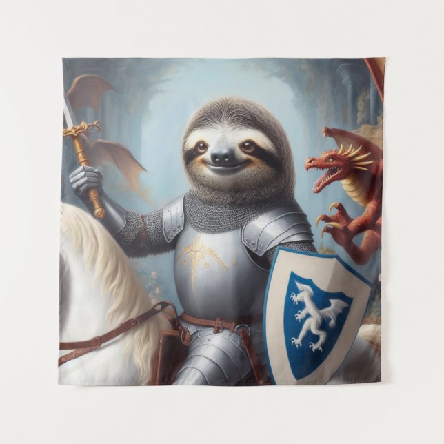 Tenture Sloth Knight Fighting Dragons (Devant)
