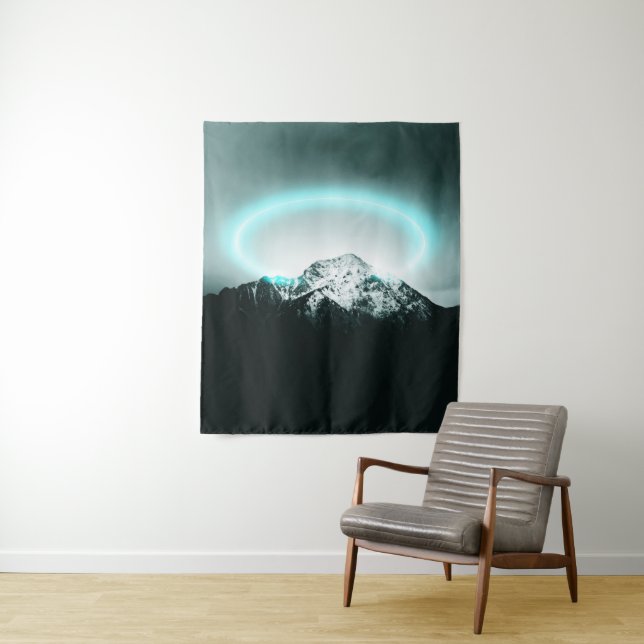 Tenture Snowy mountain mysterious blue neon light (En situation)
