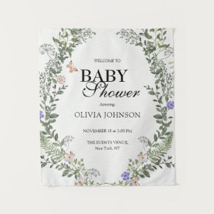 Tenture Soft Green Boho Floral Genre Baby shower neutre