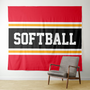 Tenture SOFTBALL Rouge vif rayures de course noires orange