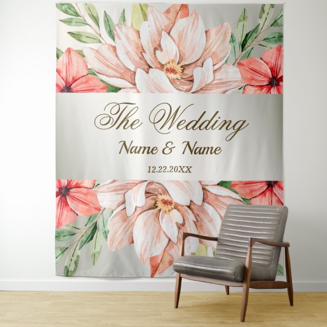 Tenture Soirée de mariage Pêcher Orange Fleurs Feuille Rus (En situation)