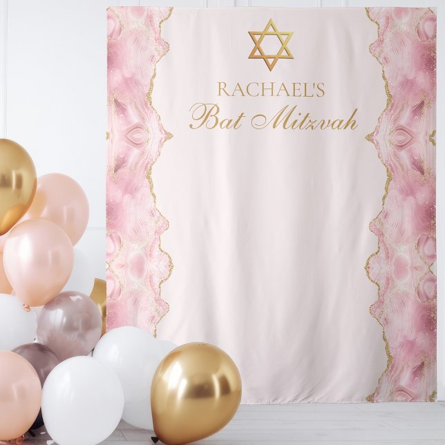 Tenture Soirée personnalisée Bat mitzvah d'âge rose (Créateur téléchargé)