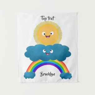 Tenture Soleil nuages arc-en-ciel dessin animé mignon heur