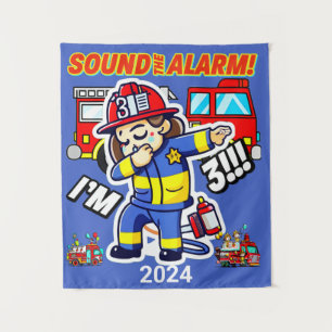 Tenture Sonnez l'alarme, j'ai 3 ans ! Anniversaire de pomp