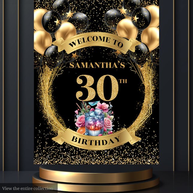 Tenture Sophistiqué 30e Anniversaire Black Gold Whiskey (Sophisticated 30th Birthday Black Gold Whiskey Tapestry)