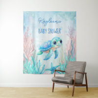 Sous la tortue de mer aqua bleu baby shower arrièr