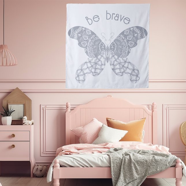 Tenture Soyez courageux | Papillon bleu Boho (Blue Boho Butterfly Wall Tapestry )