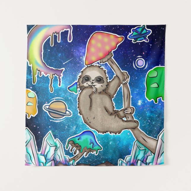 Tenture Space Galaxy Sloth Cosmic Champignons Bizarre Crys (Devant)