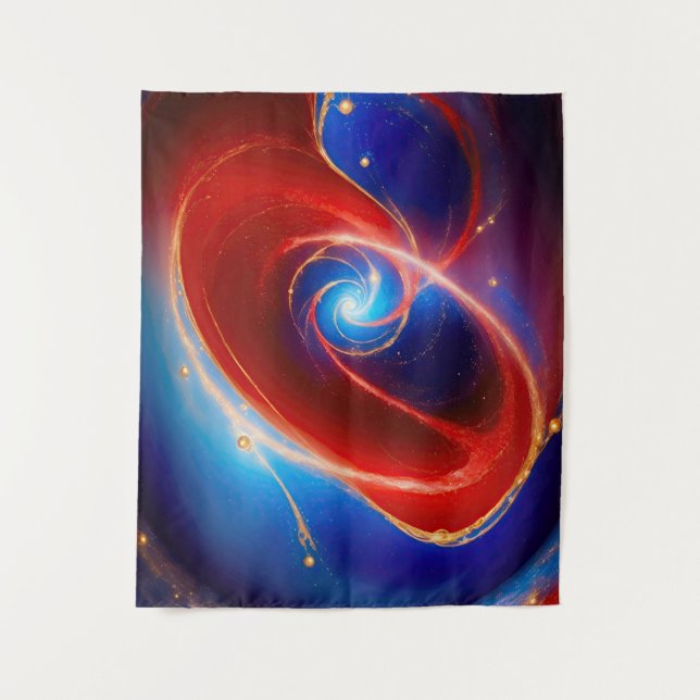 Tenture Spirale cosmique rouge et bleu (Devant)