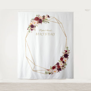 Tenture Stand photo Booth Anniversaire Fleur Or Bourgogne