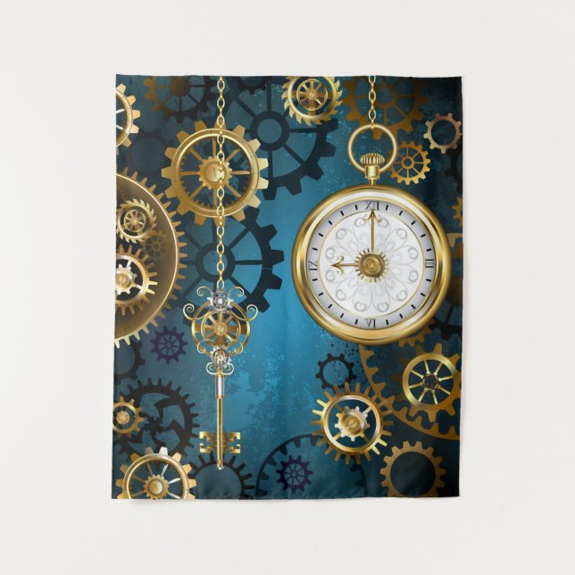 Tenture Steampunk Arrière - plan turquoise avec Gears (Devant)