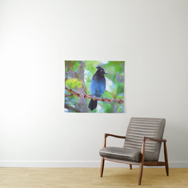 Tenture Steller's Jay Painting - Art d'Oiseau sauvage orig (En situation (horizontale))