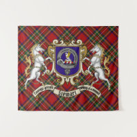 Stewart Clan Badge & Unicorns avec Tartan