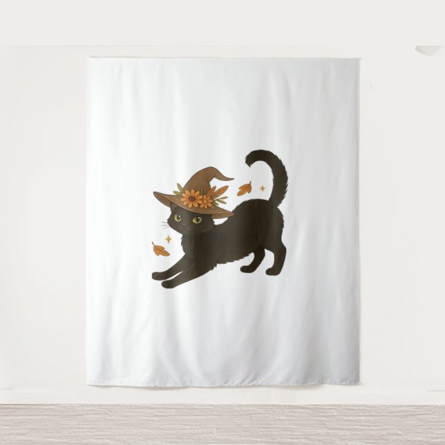 Tenture Stretting Chat Noir - Witchy Automne Classique T-S (Devant)