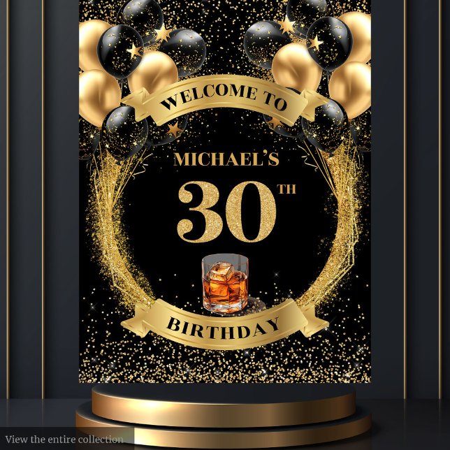 Tenture Style 30th Man Birthday Whiskey photo fond (Stylish 30th Man Birthday Whiskey Photo Backdrop)