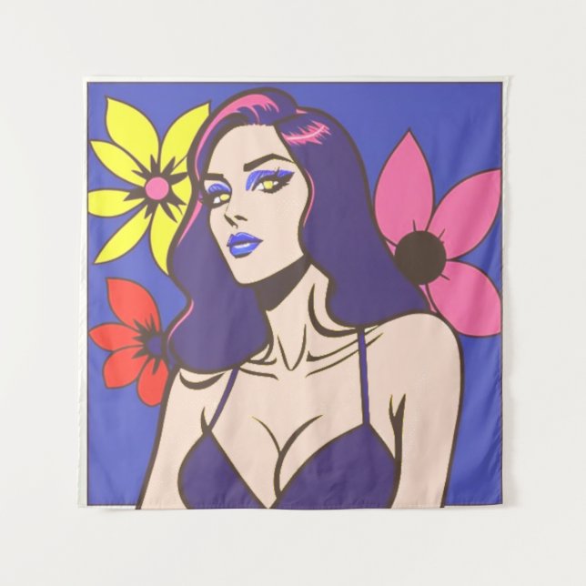 Tenture Style bande dessinée jolie femme Tapestry (Devant)