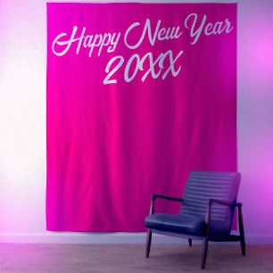 Tenture Stylish Rose Chaud Blanc Script Bonne Année 