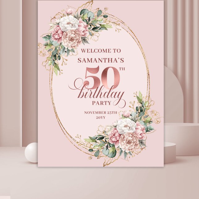 Tenture Stylish Rose Gold Dusty Pink 50th Birthday Party  (Stylish Rose Gold Dusty Pink 50th Birthday Party Banner Decor

)