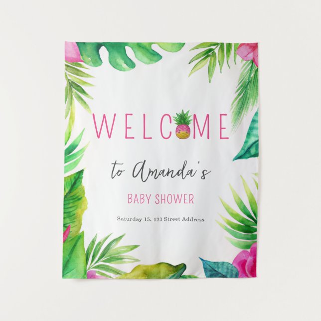 Tenture Sucettes Jungle Ananas Fille Rose Baby Shower (Devant)