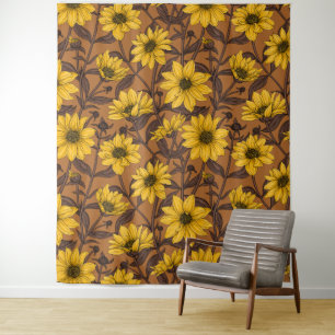Tenture Sunroot, tournesol sauvage en jaune et marron