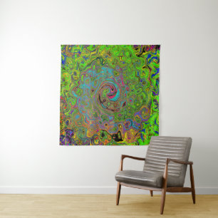 Tenture Super Abstrait Retro Lime Green et Blue Swirl