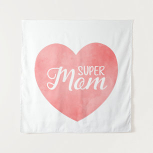 Tenture Super maman dans l'aquarelle rose coeur, jour de l