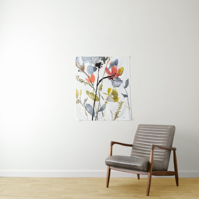 Tenture Superposition de fleurs - Aquarelle Fleurs et tige (En situation)