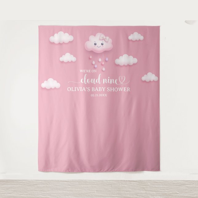 Tenture Sur Cloud Neuf Baby shower de fille rose moderne (Devant)