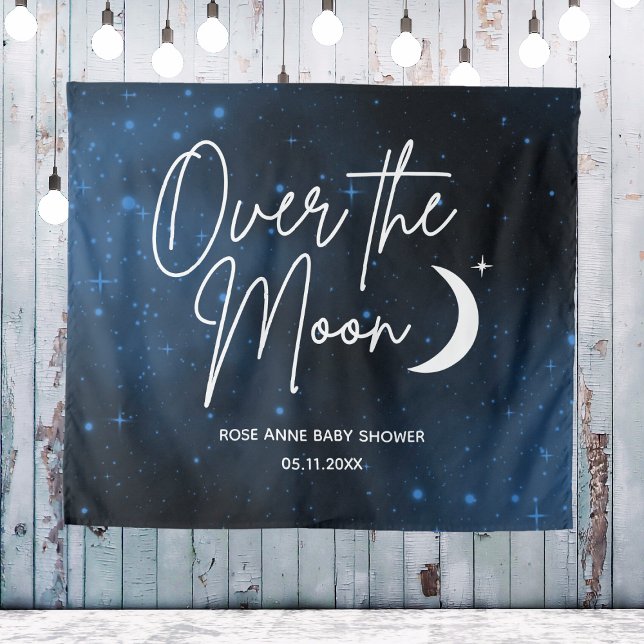 Tenture Sur la lune Contexte Nom Baby shower Date (Over The Moon Backdrop Name Date Baby Shower
)