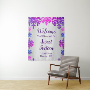 Tenture Sweet 16 Flocon de neige hivernal Anniversaire