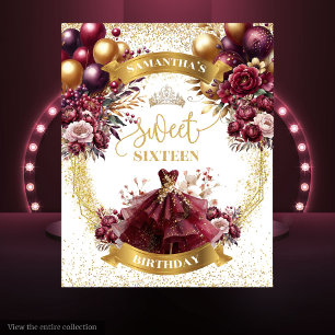 Tenture Sweet 16 fond Fleurs Bourgogne Ballons d'or