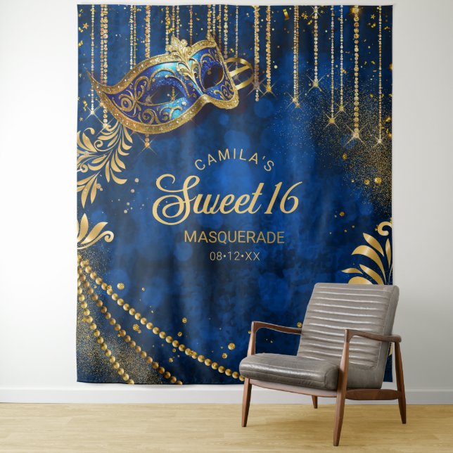Tenture Sweet 16 Masquerade bleu fond photo ID1032 (En situation)