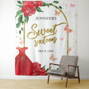 Tenture Sweet 16 Papillons émeraude rouge grenat arrière-p