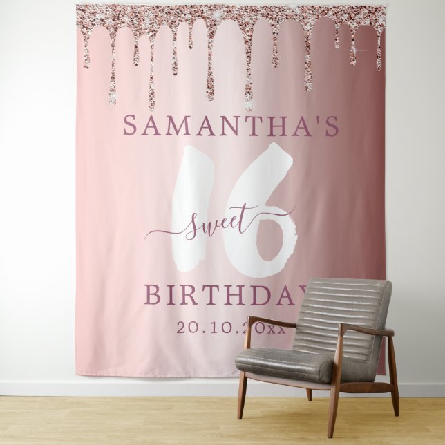 Tenture Sweet 16 Parties scintillant roses Drips Anniversa (En situation)