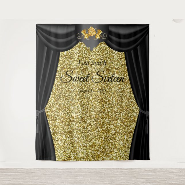 Tenture Sweet 16 Rose or Black Rideau Parties scintillant  (Devant)