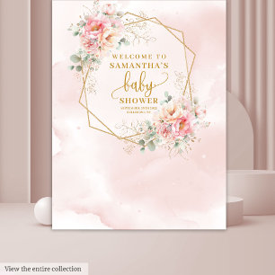 Tenture Sweet Baby Girl poudreuse pink or pivoines fond