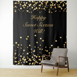 Tenture Sweet sixteen Anniversaire, Noir Et Or