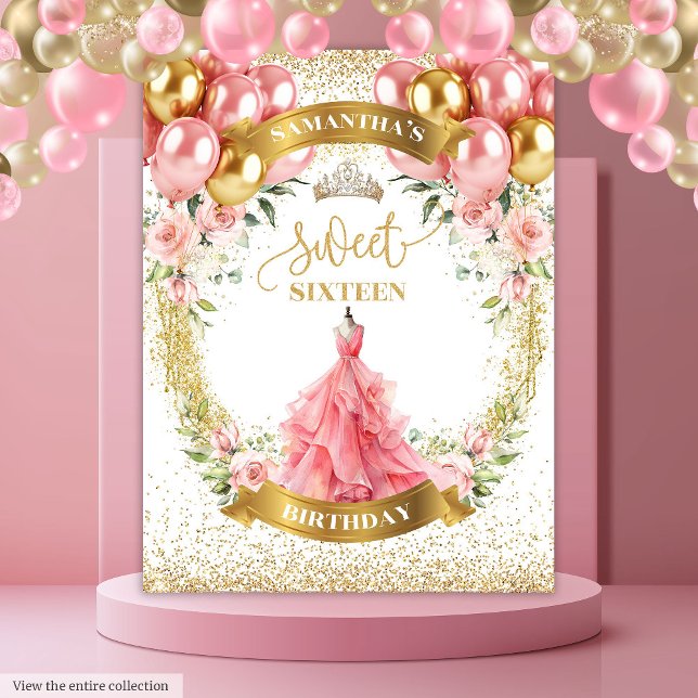 Tenture Sweet sixteen élégant arrière-plan Robe blanche br (Stylish Sweet Sixteen Backdrop Blush Dress Glow)