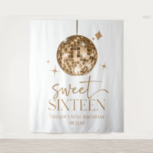 Tenture Sweet sixteen Gold Disco Ball 16e fête d'anniversa