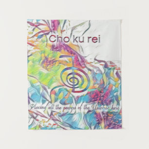 Tenture  Symbole Abstrait rose, bleu vert Reiki Cho Ku Rei