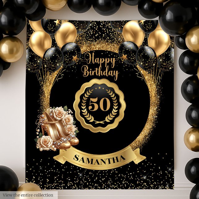 Tenture Symbole Classy Gold High Heels 50th Birthday Party (Classy Gold High Heels 50th Birthday Party Sign Tapestry)
