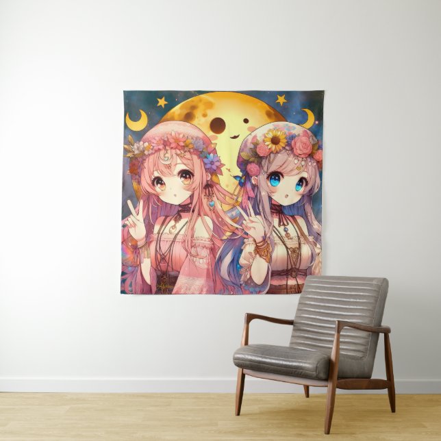 Tenture SYMBOLE DE LA FEMME Anime Hippie Lune Filles Donne (En situation)